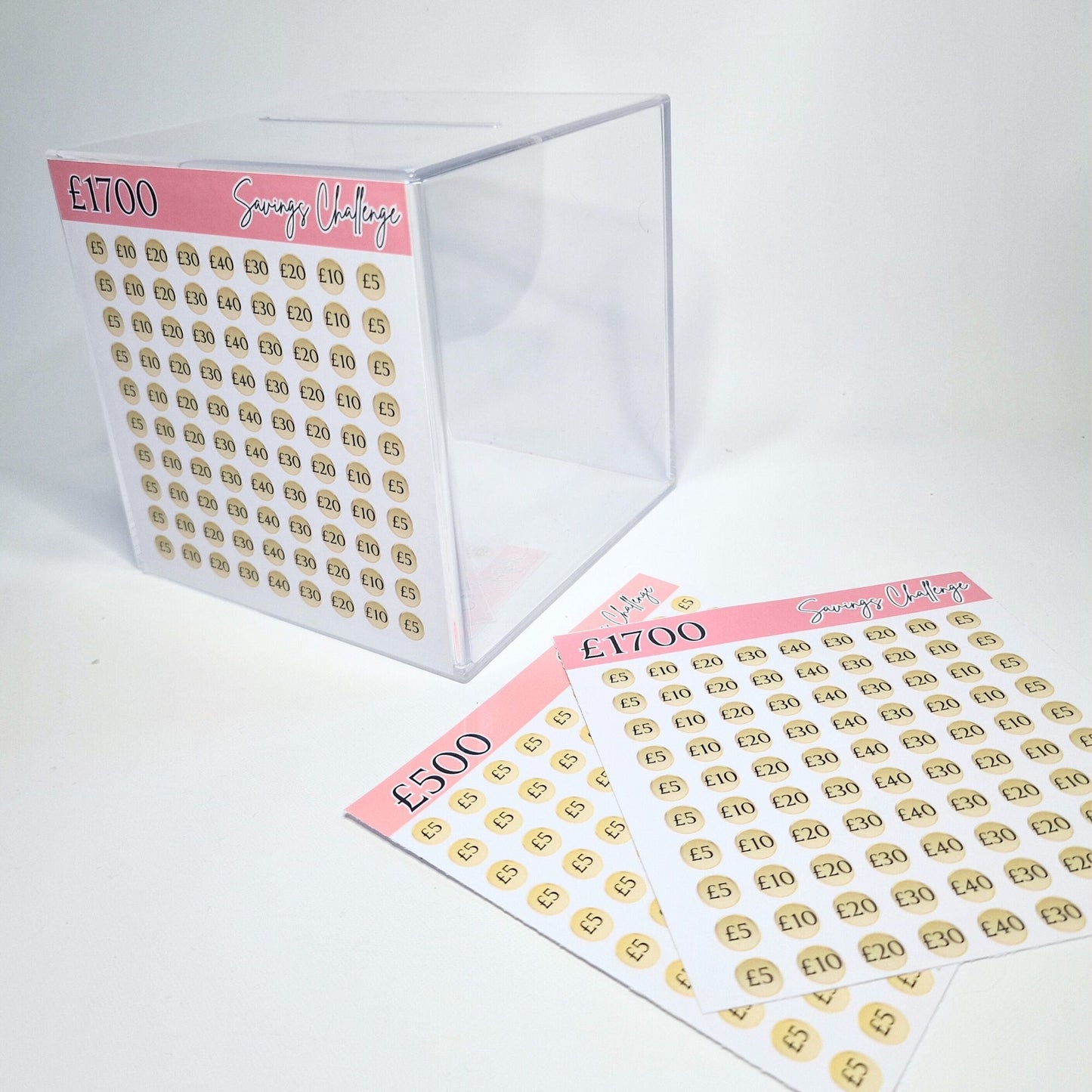 Acrylic Money box Savings Challenge with sealed money jar and Savings Challenge Stickers 1000, 500, 1700