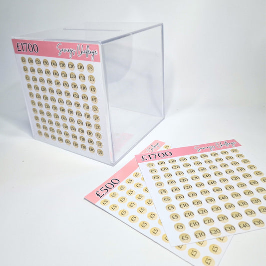 Acrylic Money box Savings Challenge with sealed money jar and Savings Challenge Stickers 1000, 500, 1700