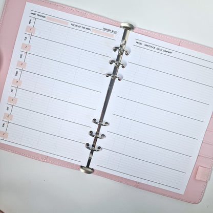 DATED Weekly a5 Planner Inserts | Horizontal Layout with Journal pages| Weekly diary page refills | Daily summary inserts mood,  gratitude
