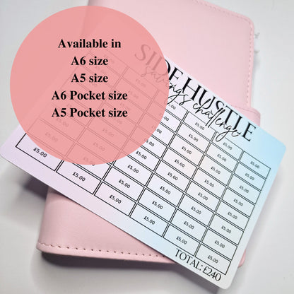 Side Hustle Savings Challenge Tracker A6 A5 trackers Laminated Money saving challenge | A5 A6 Printed Cash savings stuffing trackers