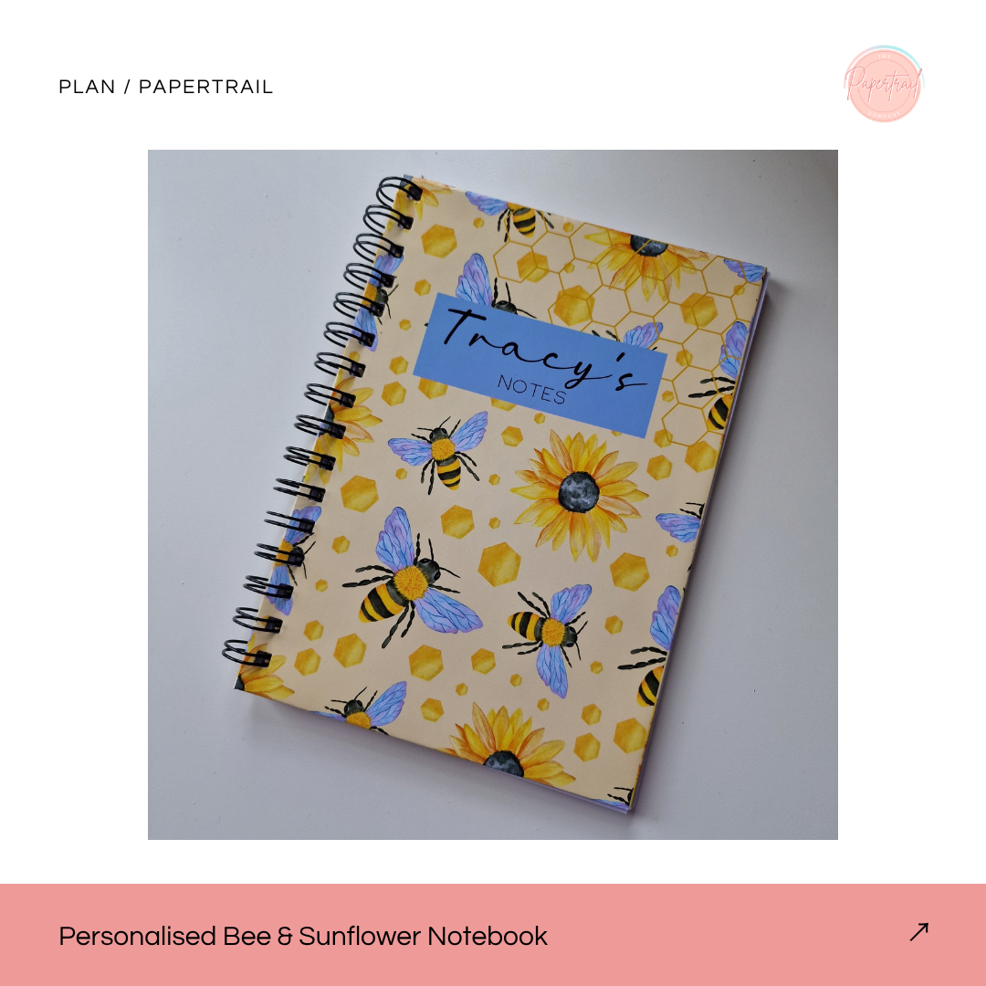 Personalised Bee & Sunflower Notebook — Papertrail lead image